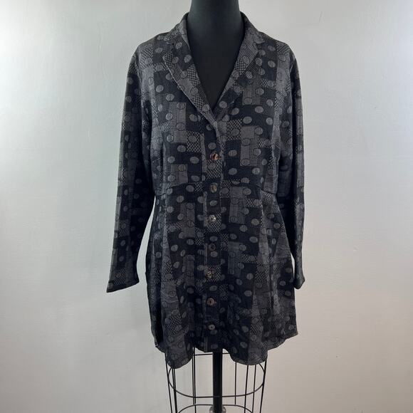 Cut-Loose Gray Black Blazer Jacket Cotton Polka Dot Plaid Notch Lapel Medium M - Picture 2 of 12
